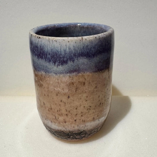 Handmade Ceramic Tumbler | 10 oz | Soft Blue & Lavender Glaze | Floral Relief Pottery Cup #2
