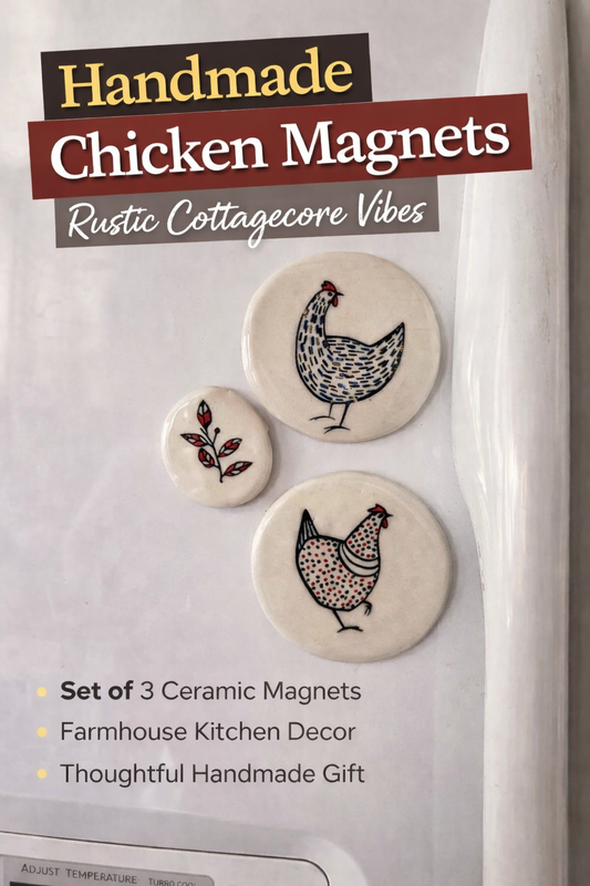 Chicken Magnet Set of 3 | Handmade Ceramic Stoneware | Farmhouse Kitchen Decor
