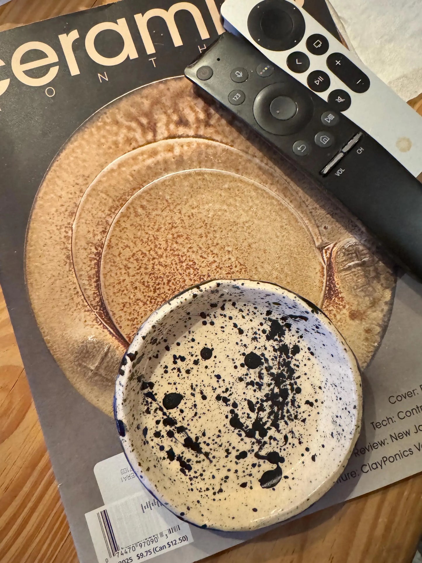 Handbuilt Ceramic Trinket Dish | Black Splatter Design | Sparkly Speckled Stoneware | 4" Catch-All Dish