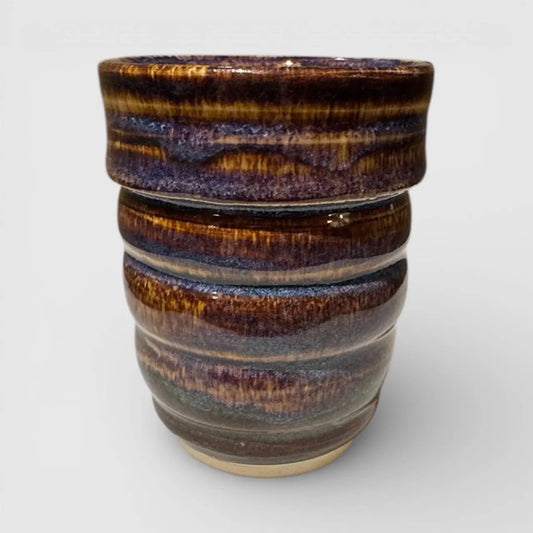 Wheel-Thrown Brown and Blue Ceramic Tumbler | Handmade Stoneware Cup | Textured Pottery for Coffee, Tea, or Whiskey