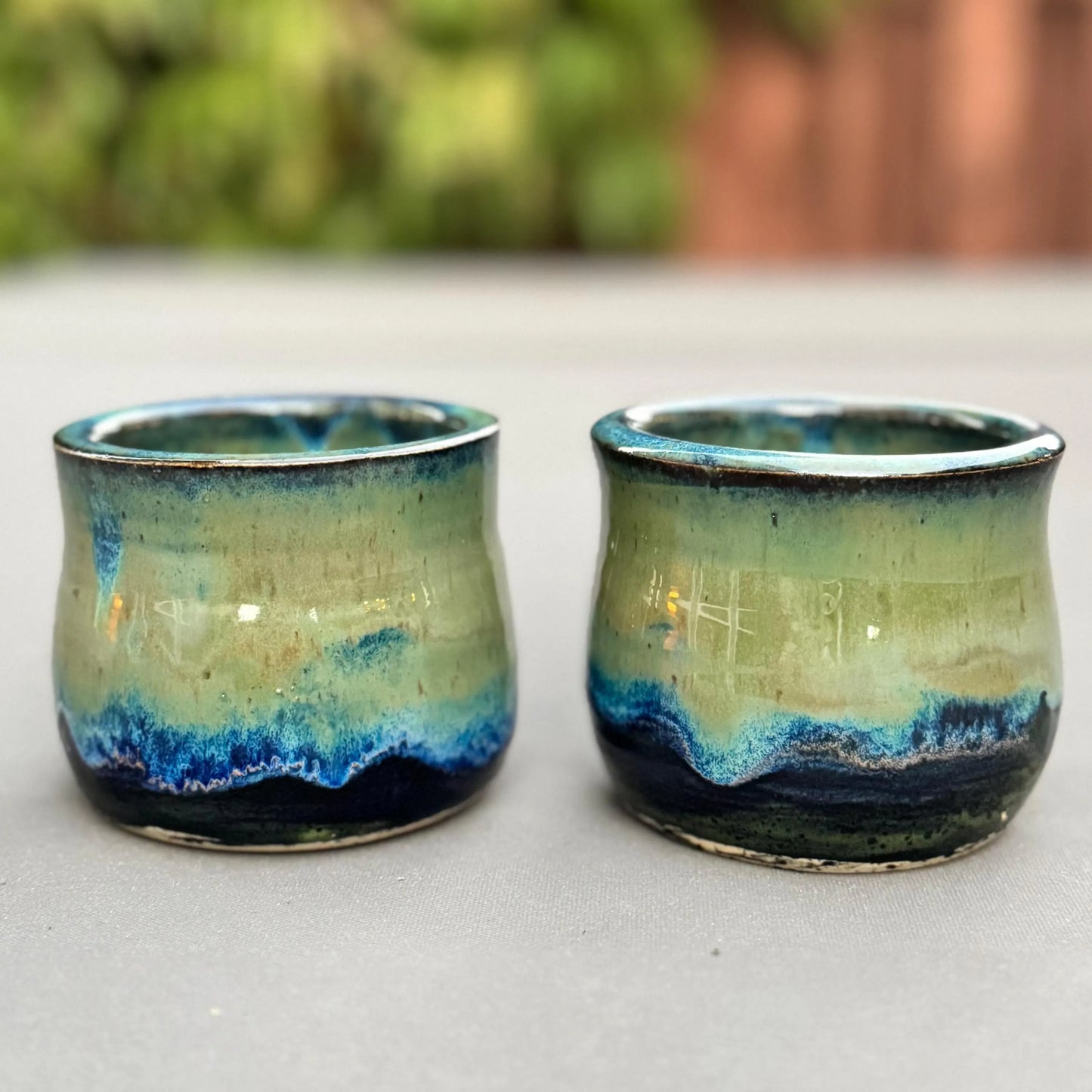 Handmade Porcelain Tumbler | Blue & Green Flowing Glaze | 8 oz Ceramic Cup | Wheel-Thrown Tea Cup | Wine Tumbler | Whiskey Cup