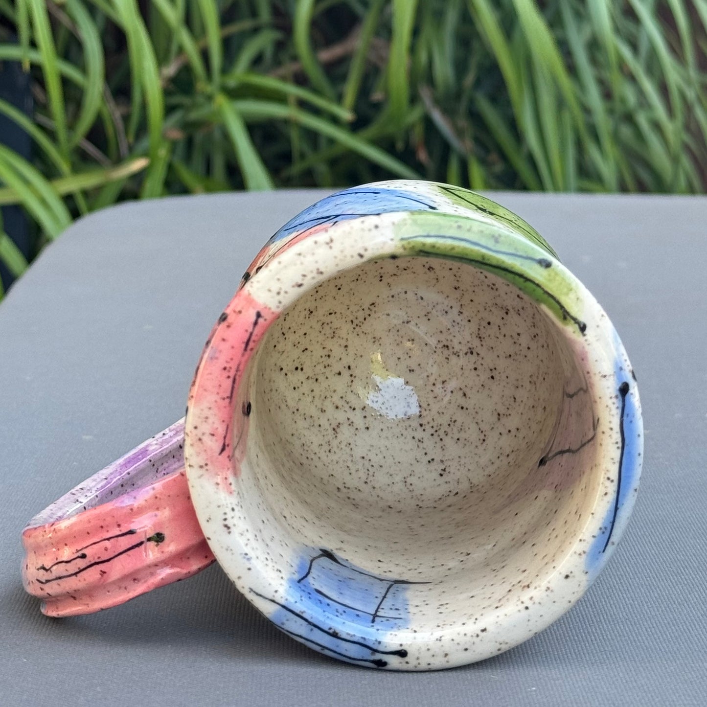 Hand-Thrown Stoneware Mug — Geometric Art Pastel