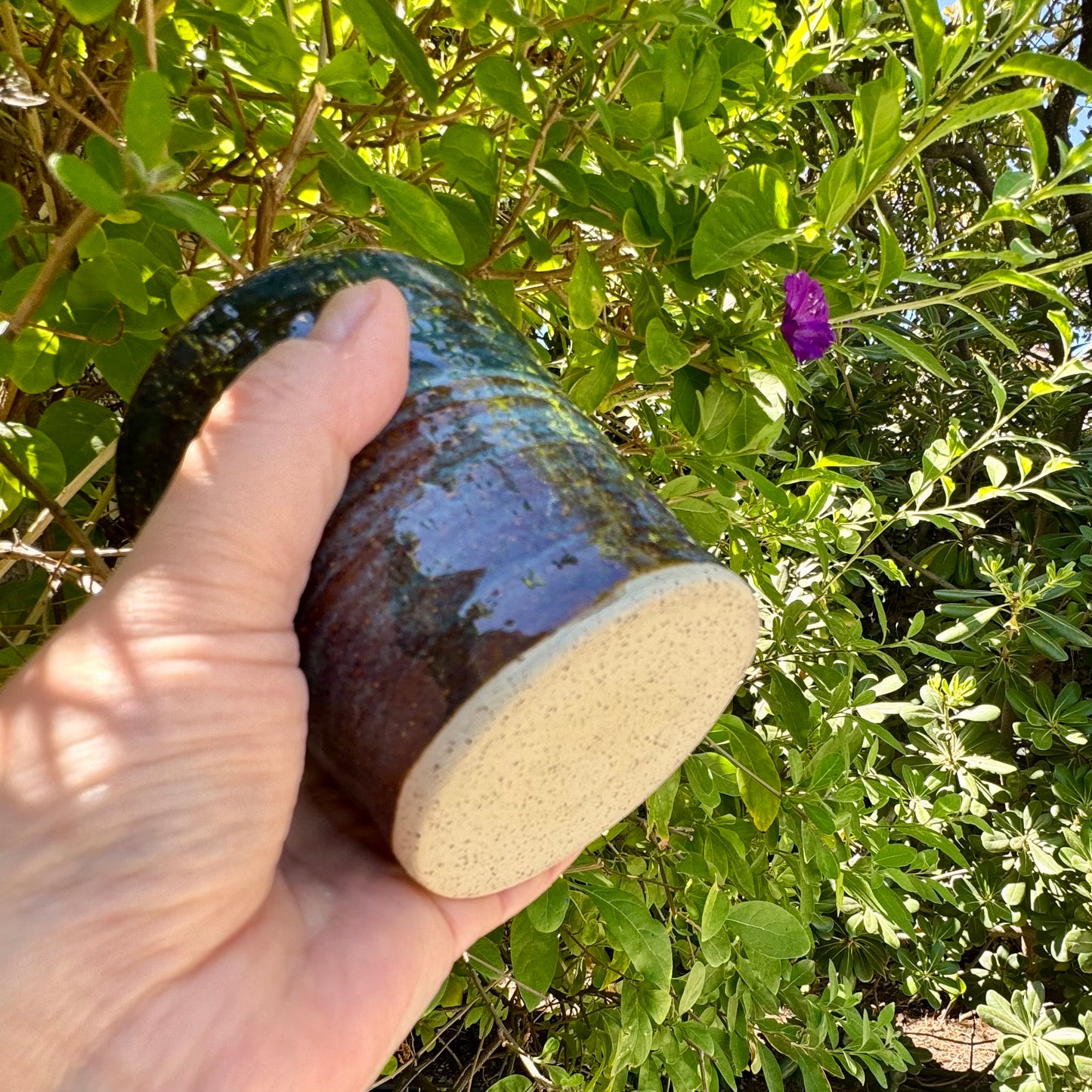 Handmade Blue & Bronze Stoneware Tumbler | 12 oz Pottery Cup