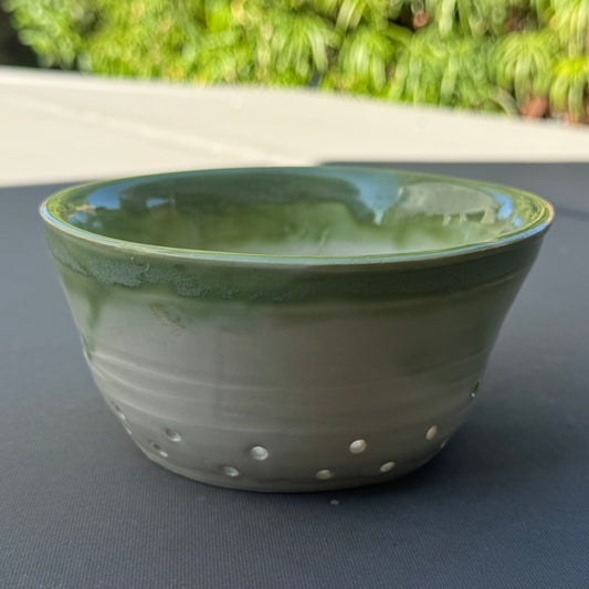 Handmade Green Stoneware Berry Bowl | Ceramic Colander for Berries & Produce