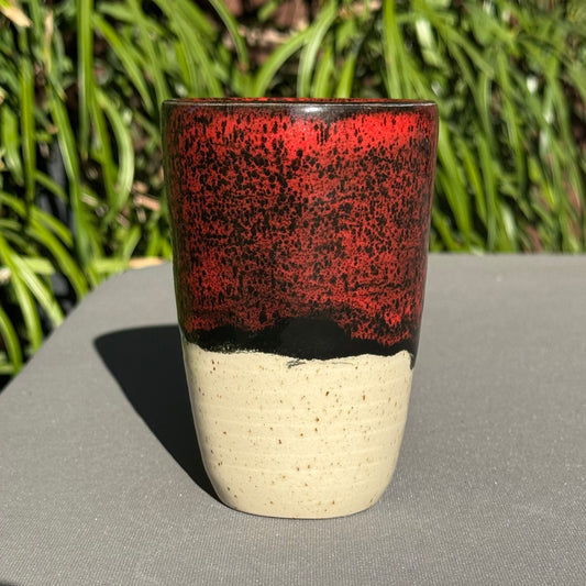 Handmade Red & Black Stoneware Tumbler 10 Oz