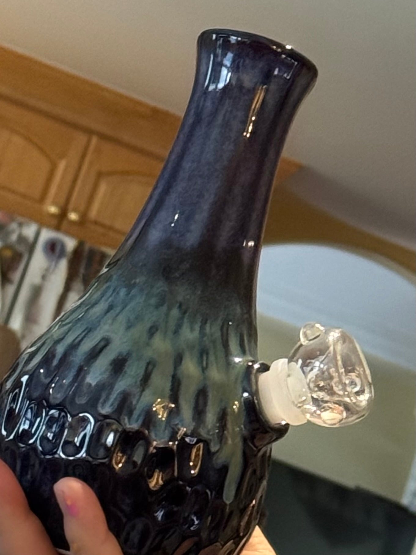 Handmade Ceramic Water Pipe – Ocean Blue Green Glaze | 8" White Stoneware