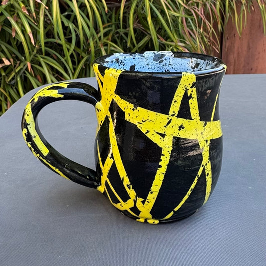 EVH Inspired Yellow & Black Wheel Thrown 16 Oz Stoneware Mug #2