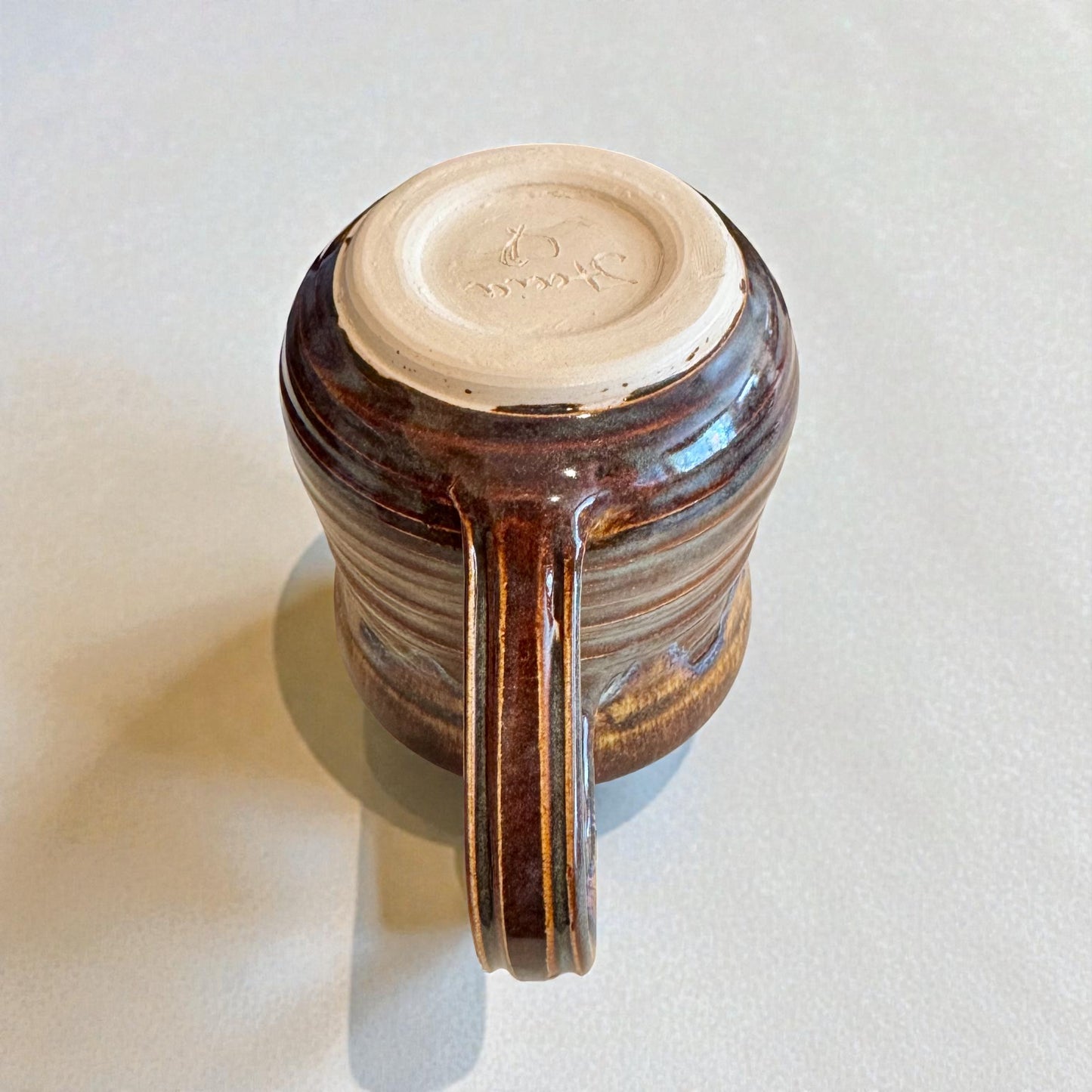 Earthy Brown & Blue Drip Mug | Large 16 oz Wheel Thrown Stoneware | Handmade Pottery