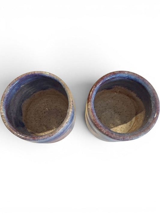 Blue & Lavender Tumbler Set | Pair of 12 oz Stoneware Cups | Floral Relief Handmade Pottery