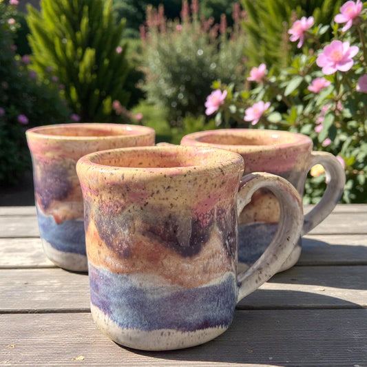 Pink Purple & Blue Layered Mug | 8 oz Wheel Thrown Stoneware | Handmade Pottery Coffee Cup
