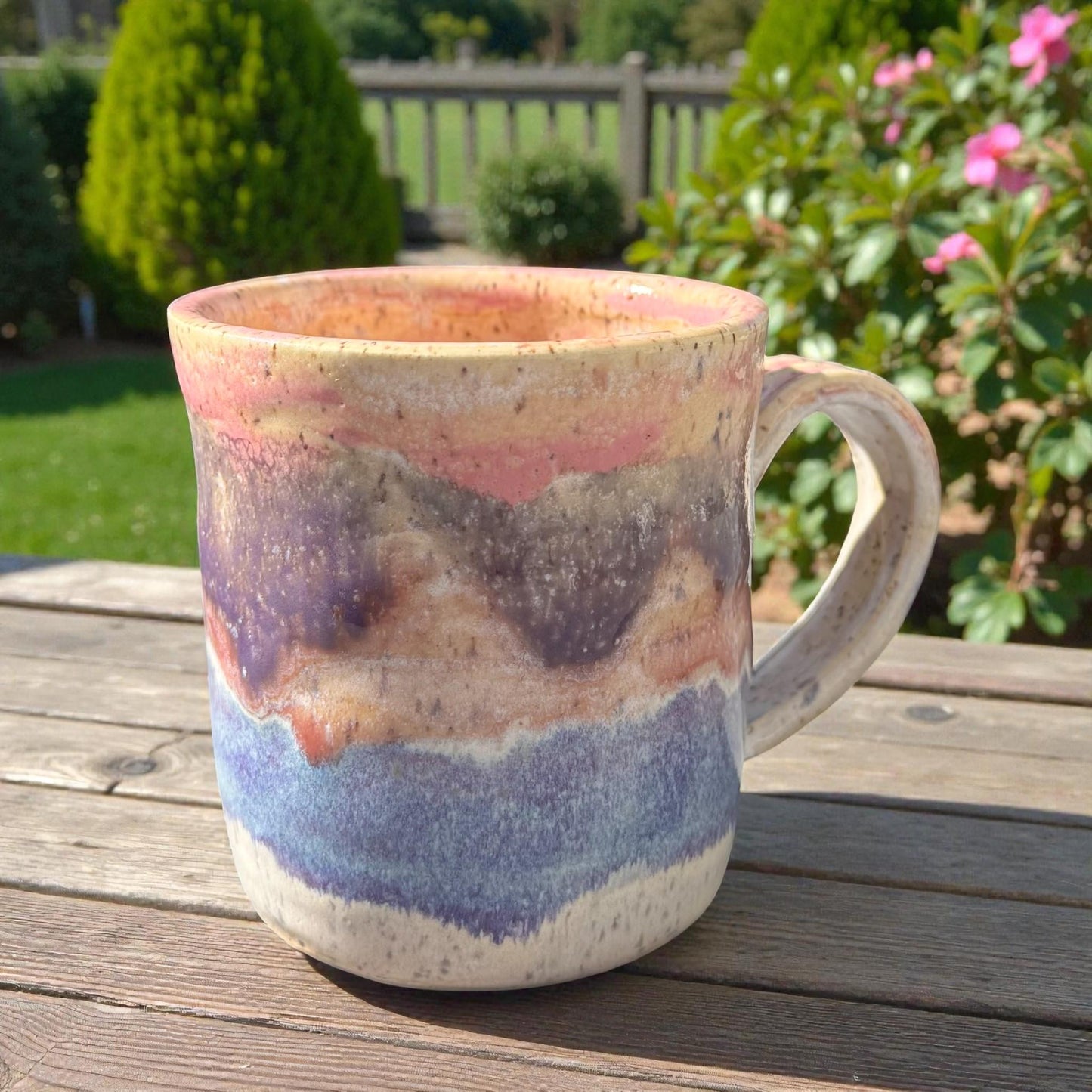 Pink Purple & Blue Layered Mug | 8 oz Wheel Thrown Stoneware | Handmade Pottery Coffee Cup