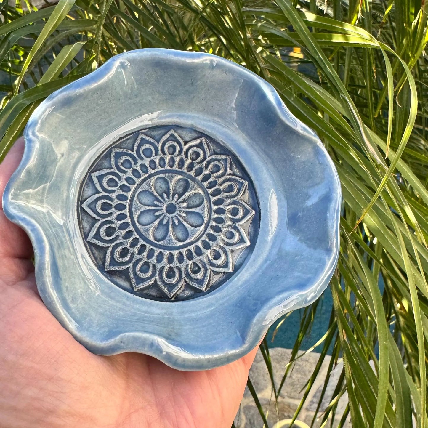 Mandala Ring Dish | Handmade Scalloped Stoneware | Boho Jewelry & Trinket Holder