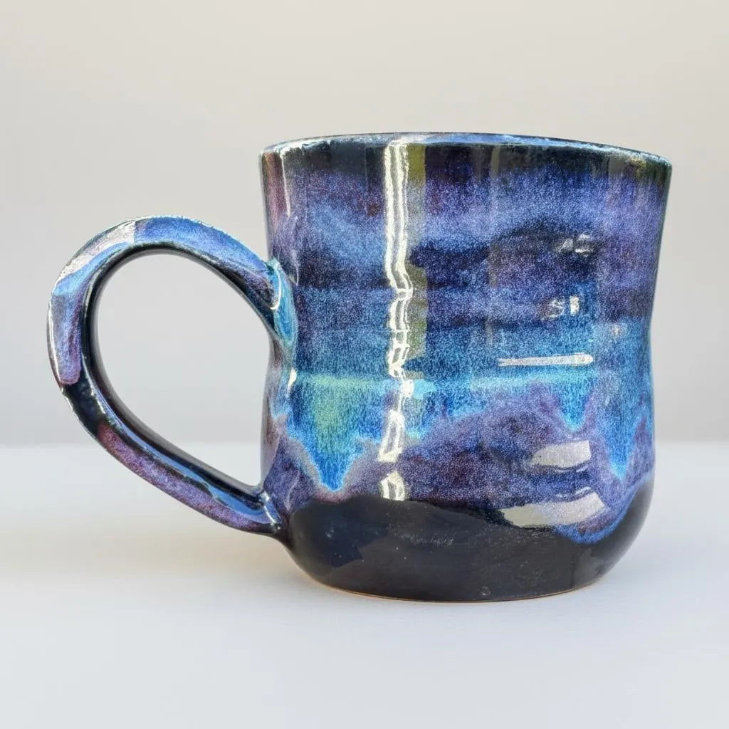 Northern Lights Mug | Blue & Purple Stoneware | Handmade Wheel Thrown Coffee Cup