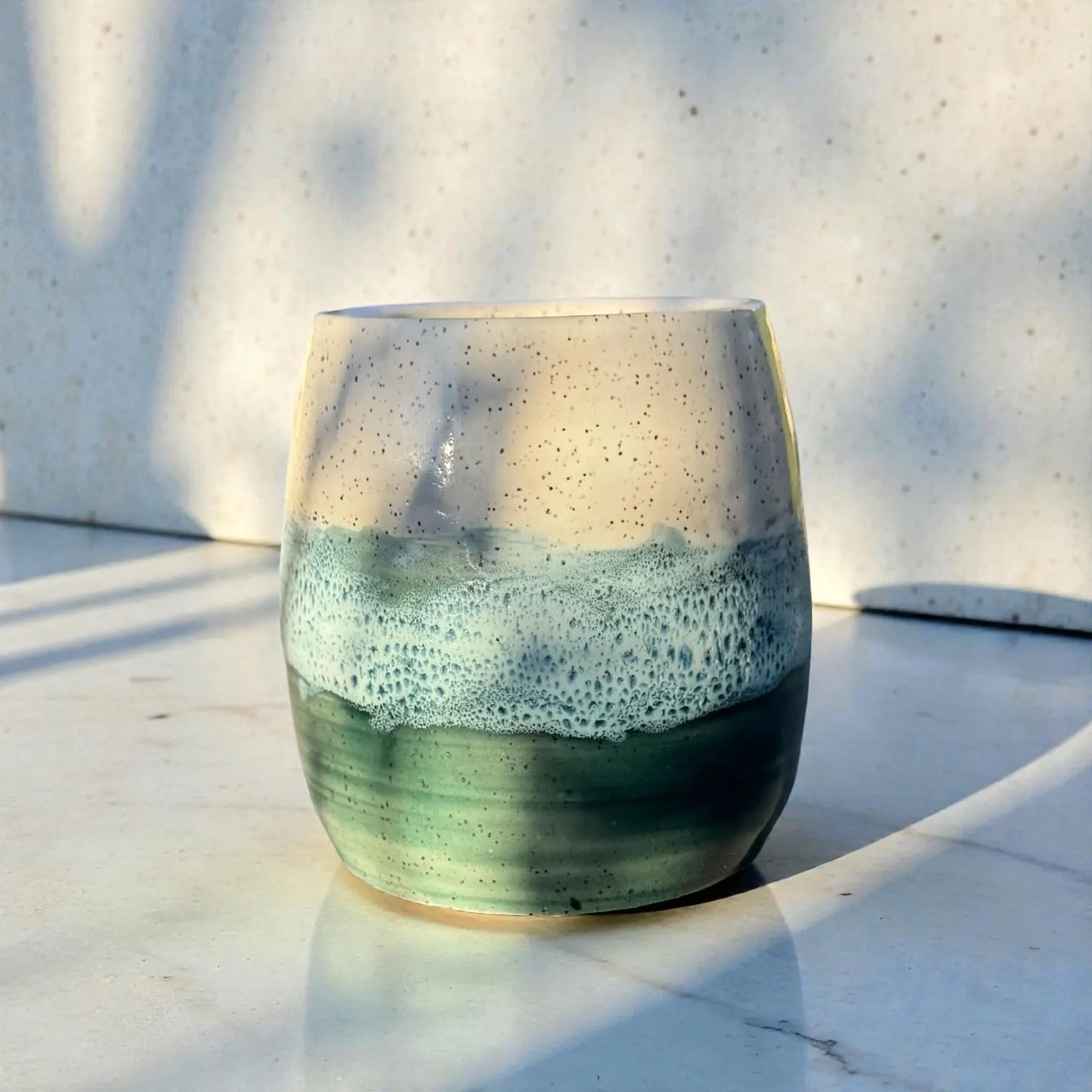 Rainforest Glaze Wine Tumbler | 16 oz Speckled Stoneware | Handmade Stemless Pottery Cup
