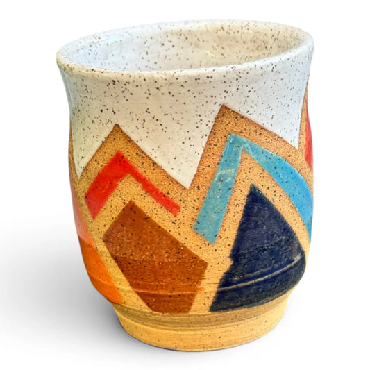 Retro Mountain Tumbler No. 2 | Colorful Wheel Thrown Stoneware | Handmade Geometric Pottery