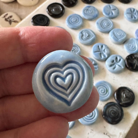 Ceramic Magnets Set of 3 | Handmade Heart, Dragonfly, Swirl Magnets | Fridge Magnets | Cottage Kitchen Decor | Small Gift Idea