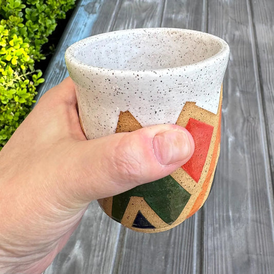 Stoneware Tumbler | Retro Mountain Geometric Pottery #3 | Colorful Artisan Ceramic Cup