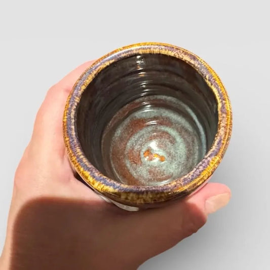 Wheel-Thrown Brown and Blue Ceramic Tumbler #2 | Handmade Stoneware Cup | Textured Pottery for Coffee, Tea, or Whiskey