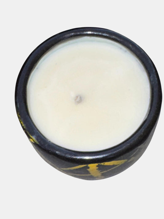 EVH Inspired Soy Candle | Handmade Stoneware Holder | Black & Yellow Ceramic