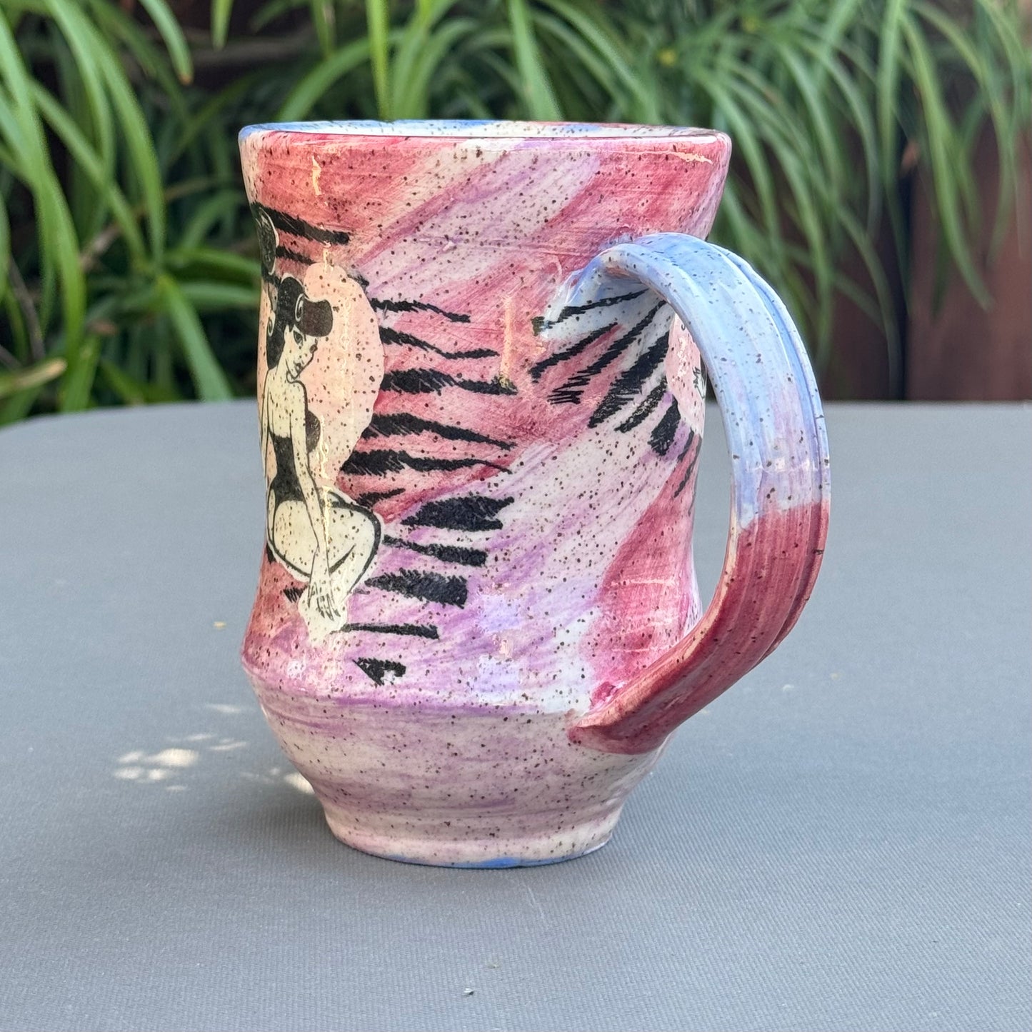Hand-Thrown Stoneware Mug — Retro Pin-Up Swirl