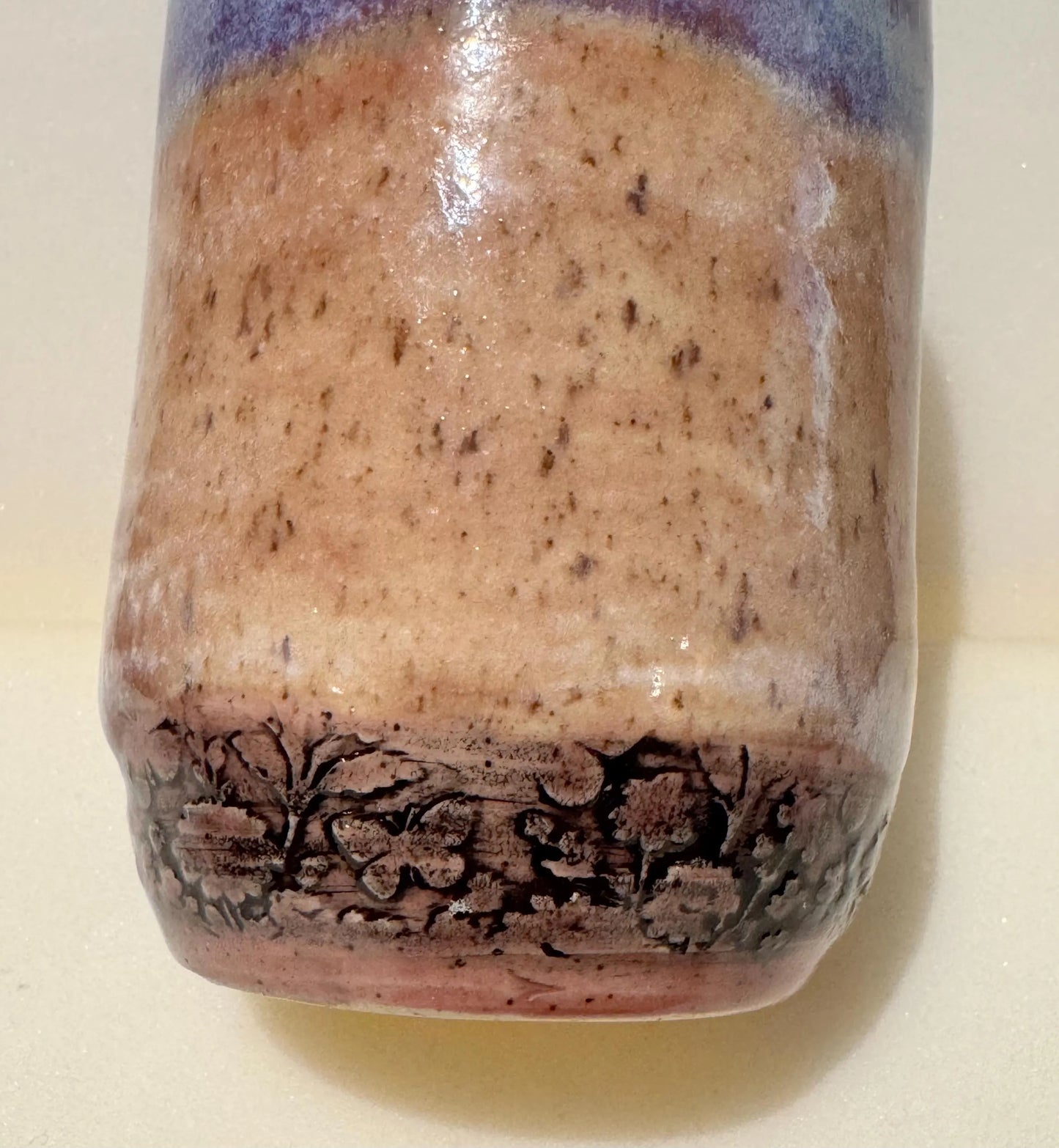 Handmade Ceramic Tumbler | 10 oz | Soft Blue & Lavender Glaze | Floral Relief Pottery Cup #2