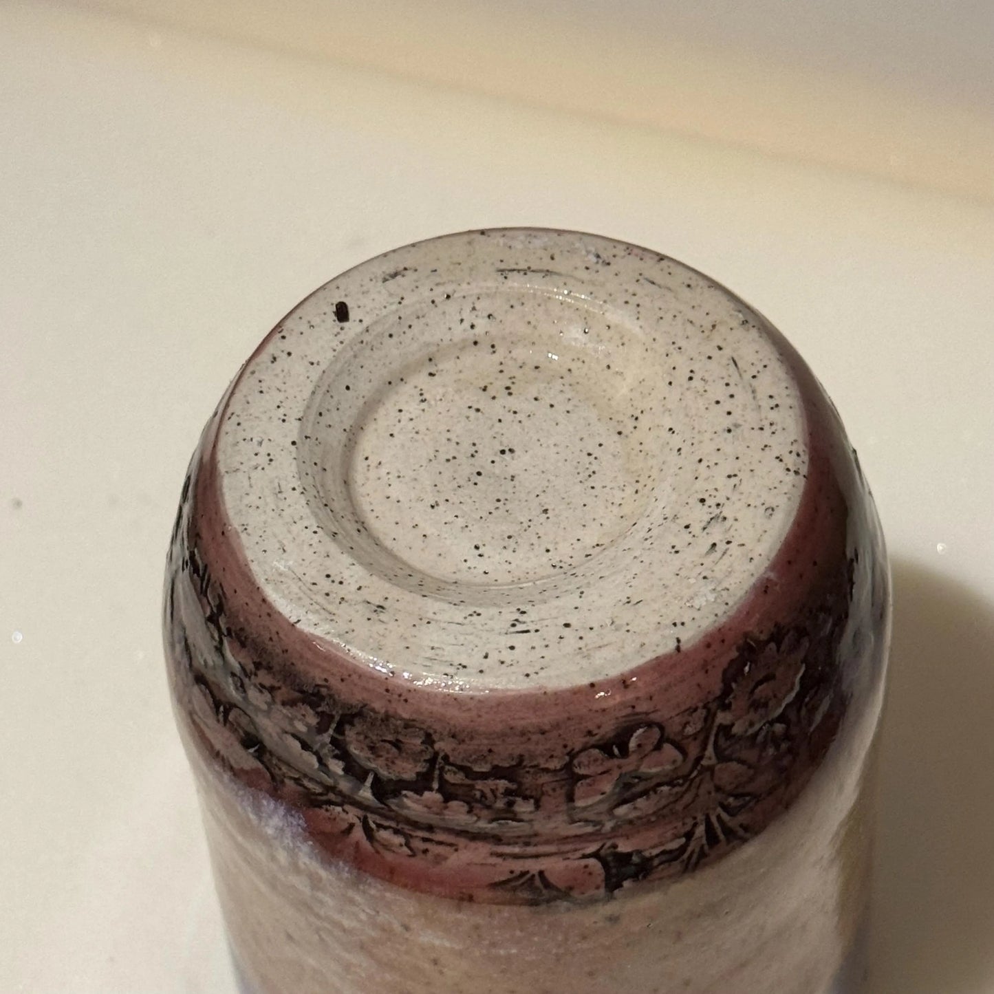 Handmade Ceramic Tumbler | 10 oz | Soft Blue & Lavender Glaze | Floral Relief Pottery Cup #2