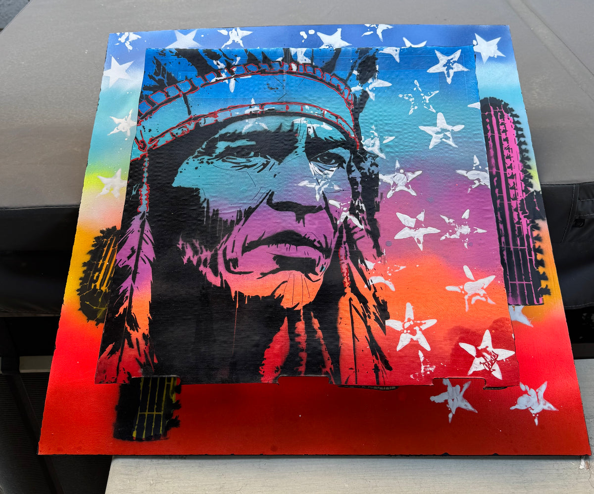 Upcycled 3-D Pizza Box Native American-Inspired Wall Art – 24" x 24"