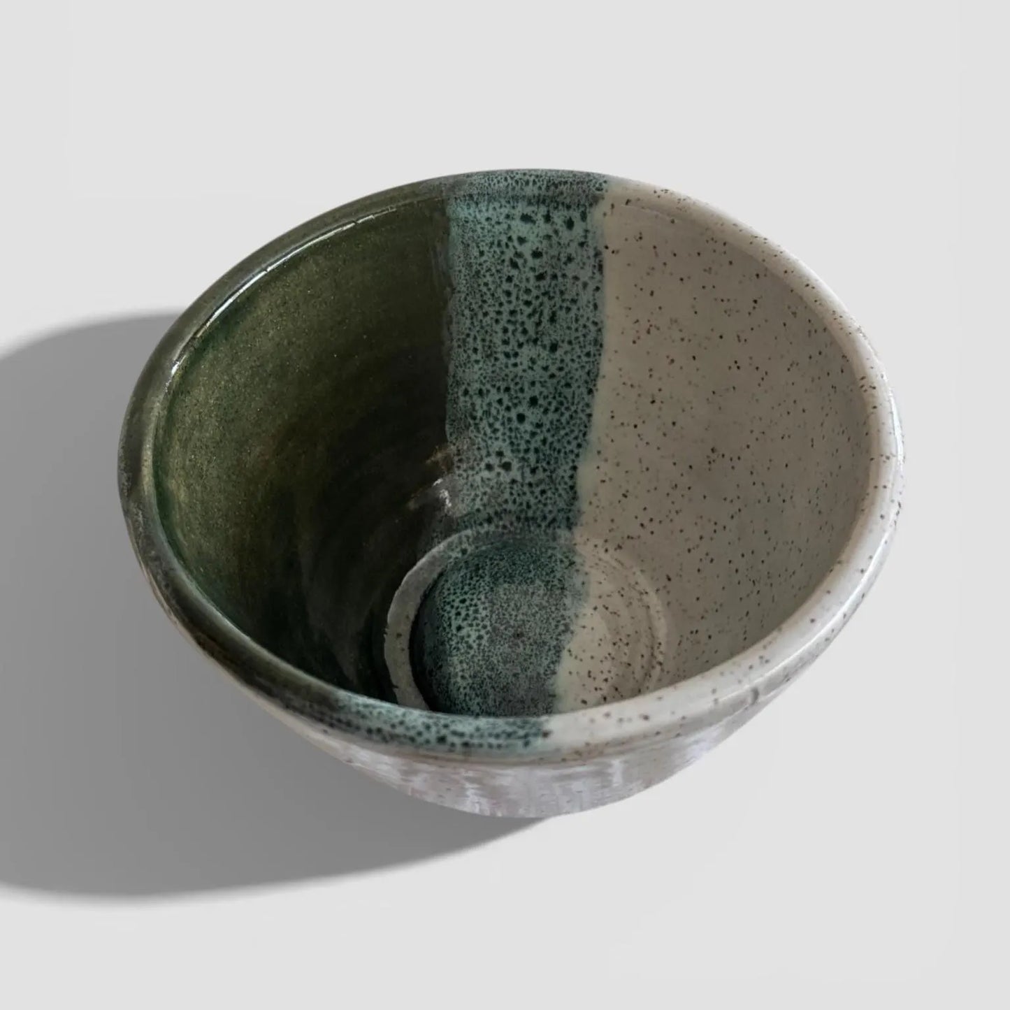Green & Cream Serving Bowl | 2 Cup Speckled Stoneware | Handmade Small Pottery Dish
