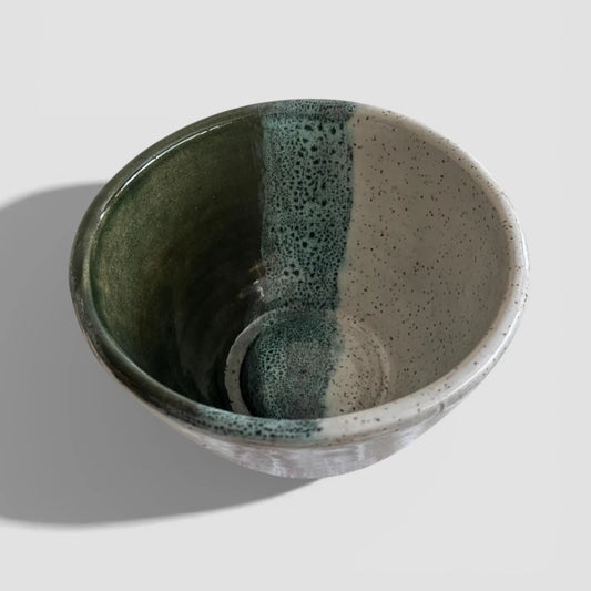 Green & Cream Serving Bowl | 2 Cup Speckled Stoneware | Handmade Small Pottery Dish