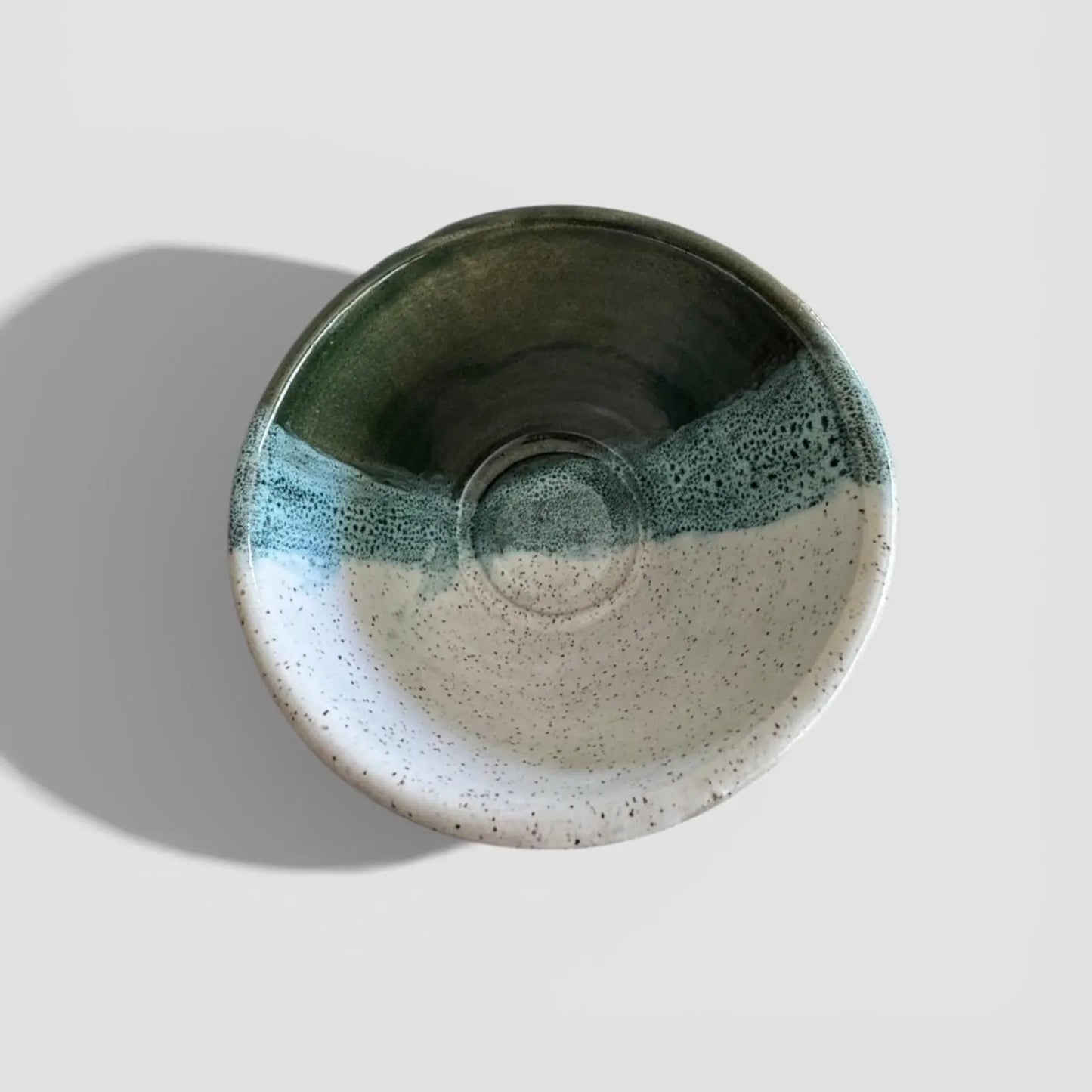 Green & Cream Serving Bowl | 2 Cup Speckled Stoneware | Handmade Small Pottery Dish