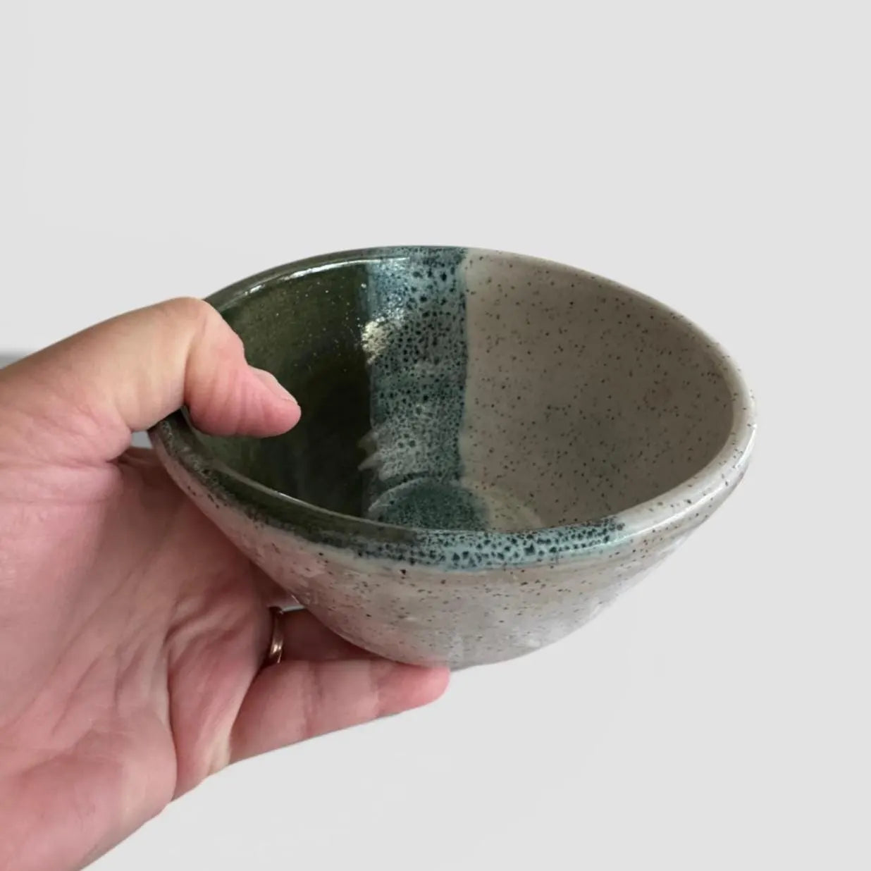 Green & Cream Serving Bowl | 2 Cup Speckled Stoneware | Handmade Small Pottery Dish