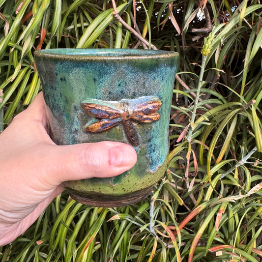 Dragonfly Green & Turquoise 16 Oz Stoneware Tumbler