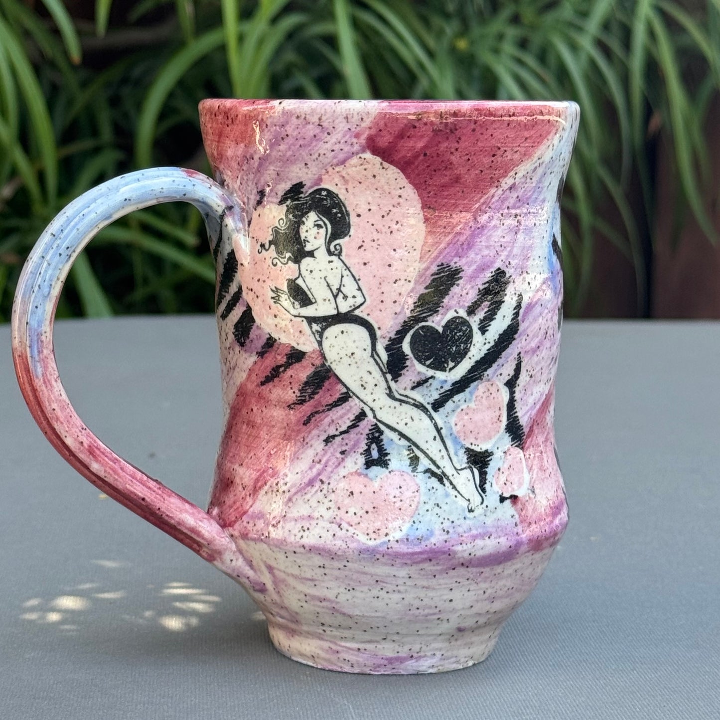 Hand-Thrown Stoneware Mug — Retro Pin-Up Swirl