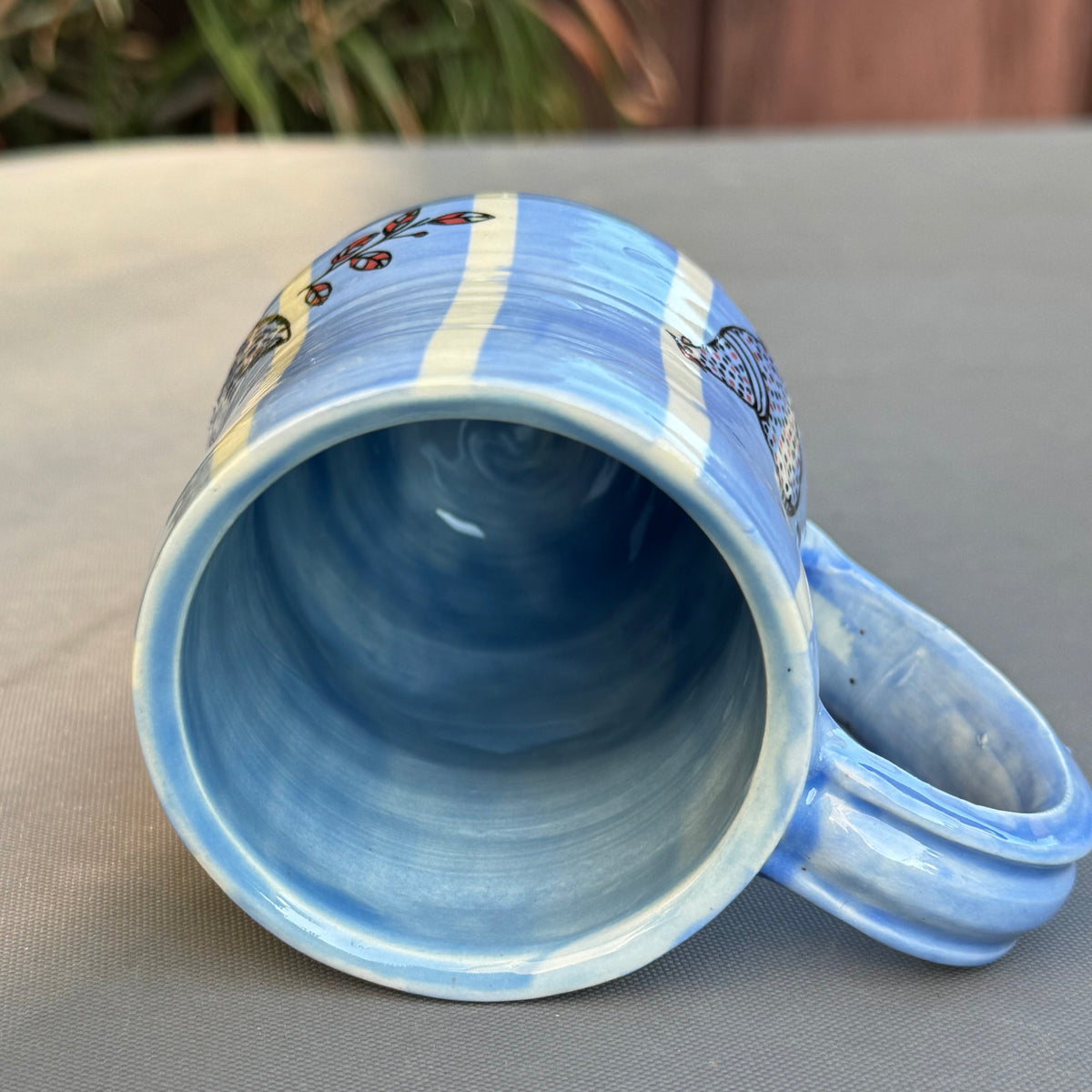 Blue Stripe & Chickens 8 Oz Wheel-Thrown Stoneware Mug