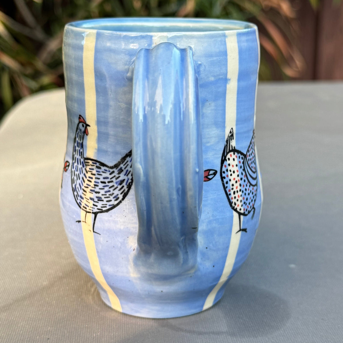 Blue Stripe & Chickens 8 Oz Wheel-Thrown Stoneware Mug