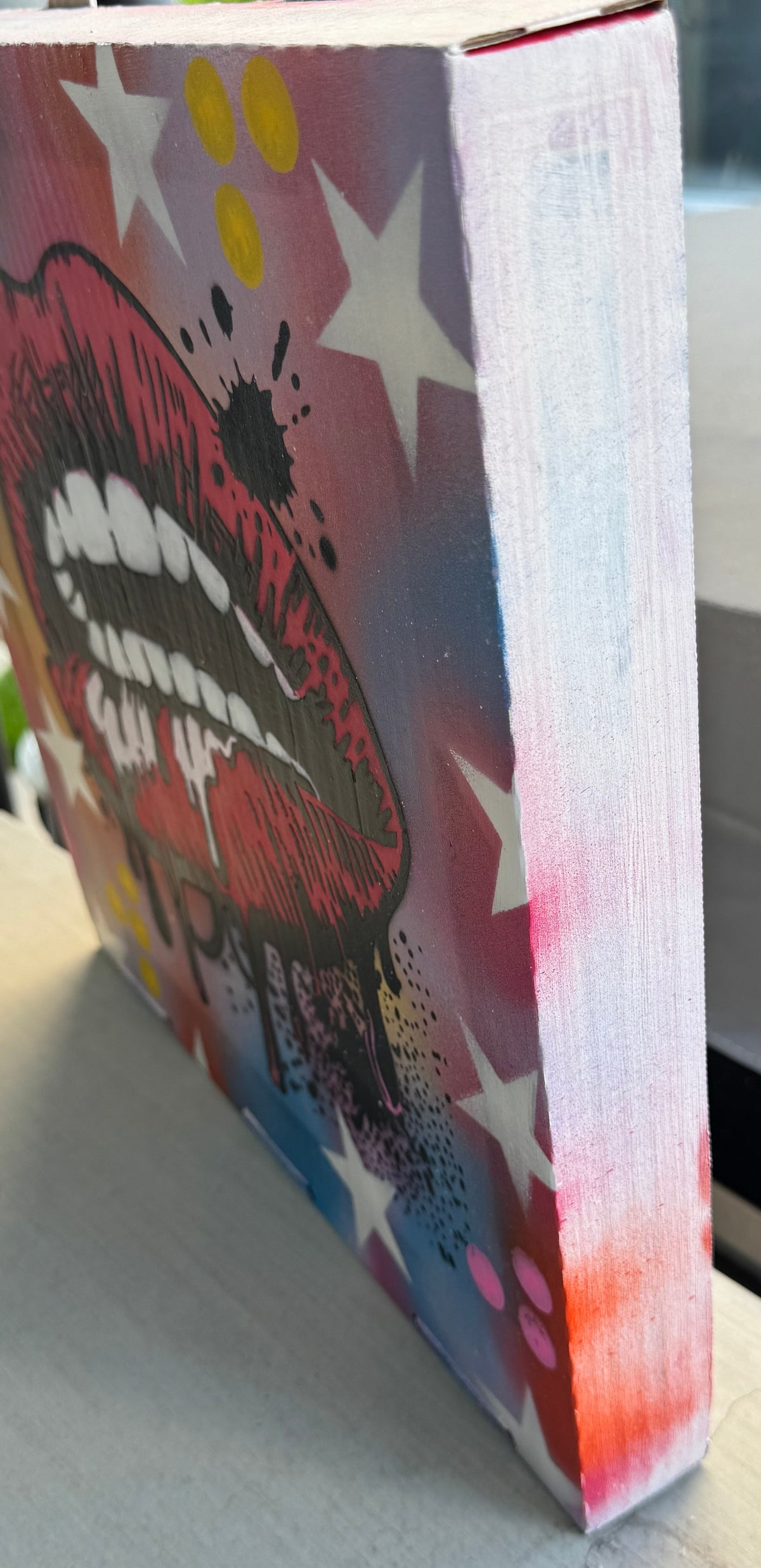 Dripping Lips Upcycled Pizza Box Pop Art – 14.5” x 14.5”