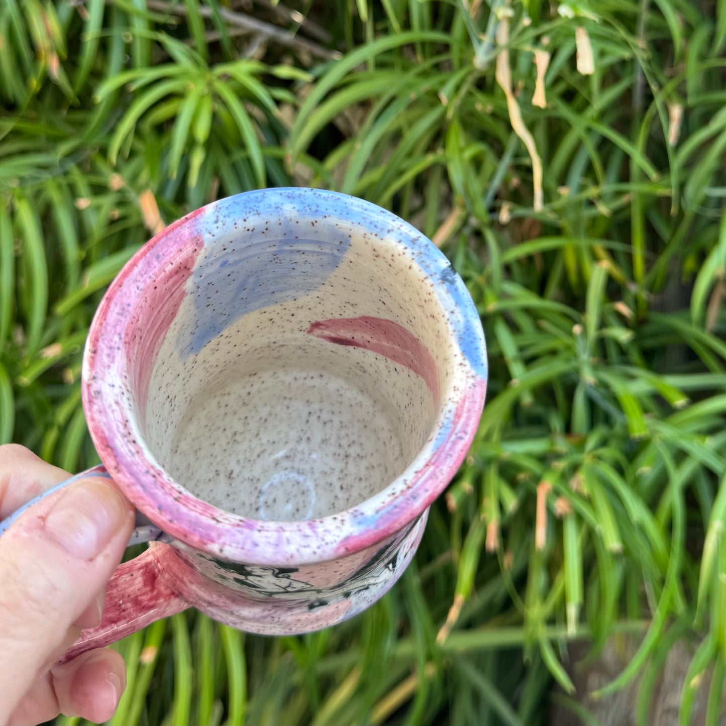 Hand-Thrown Stoneware Mug — Retro Pin-Up Swirl