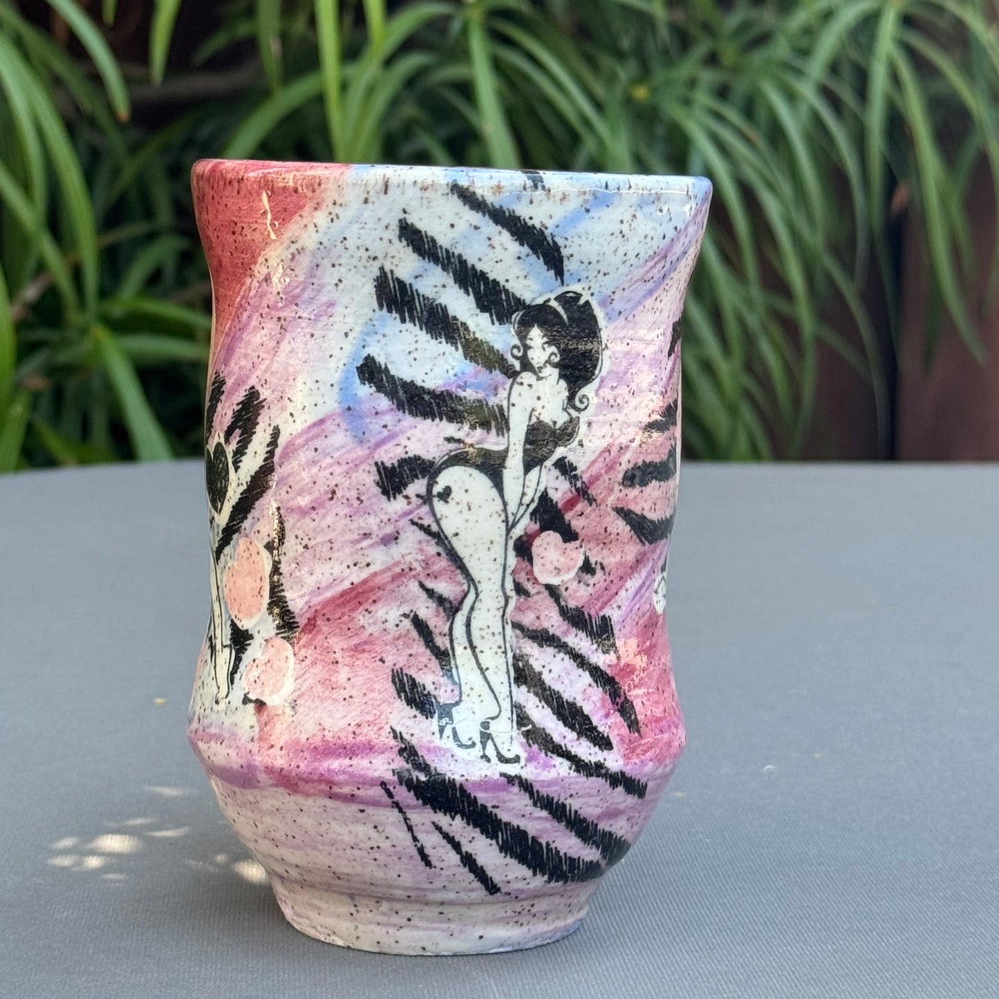 Hand-Thrown Stoneware Mug — Retro Pin-Up Swirl