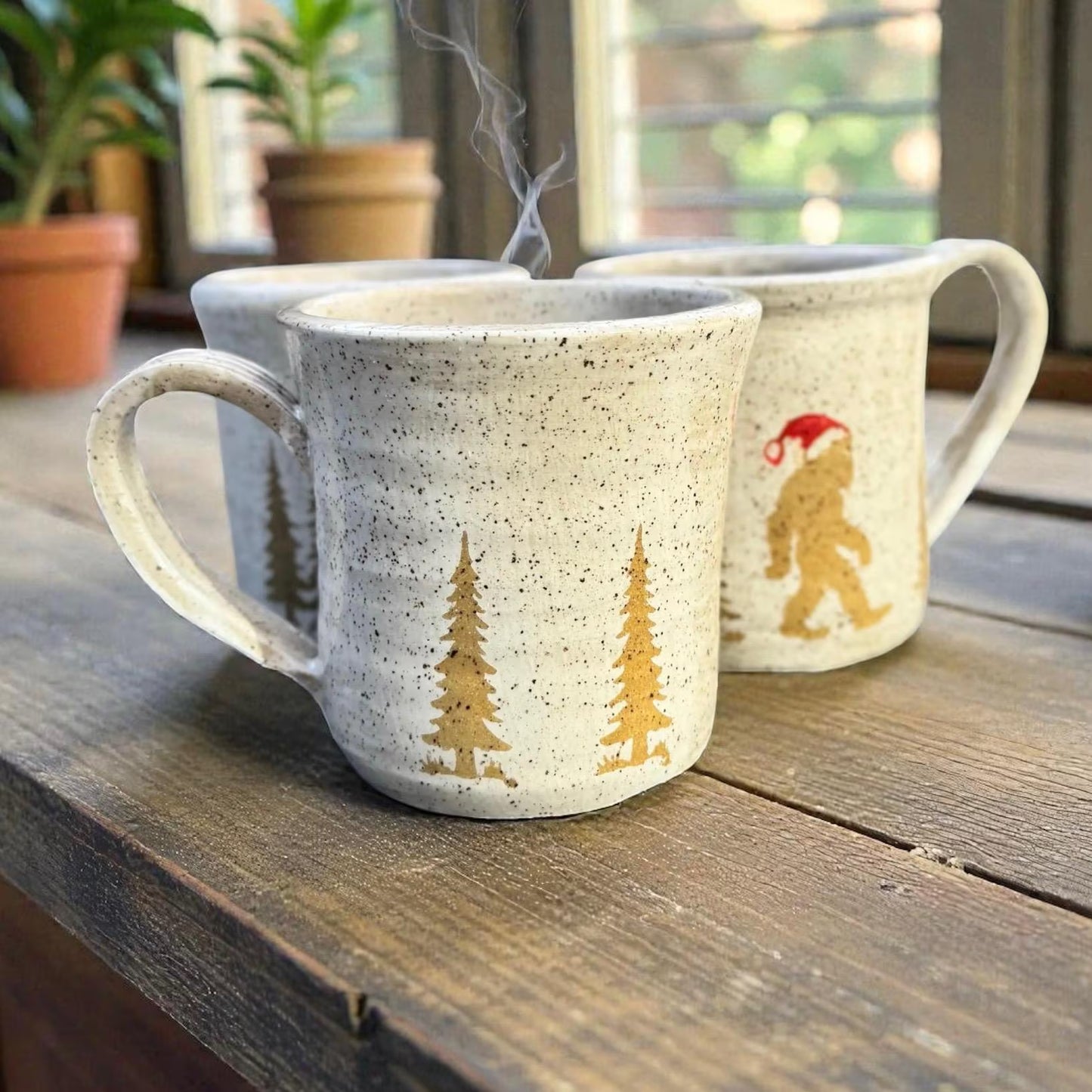 Bigfoot Santa Mug | Speckled Stoneware Holiday Coffee Cup | Handmade Cryptid Pottery