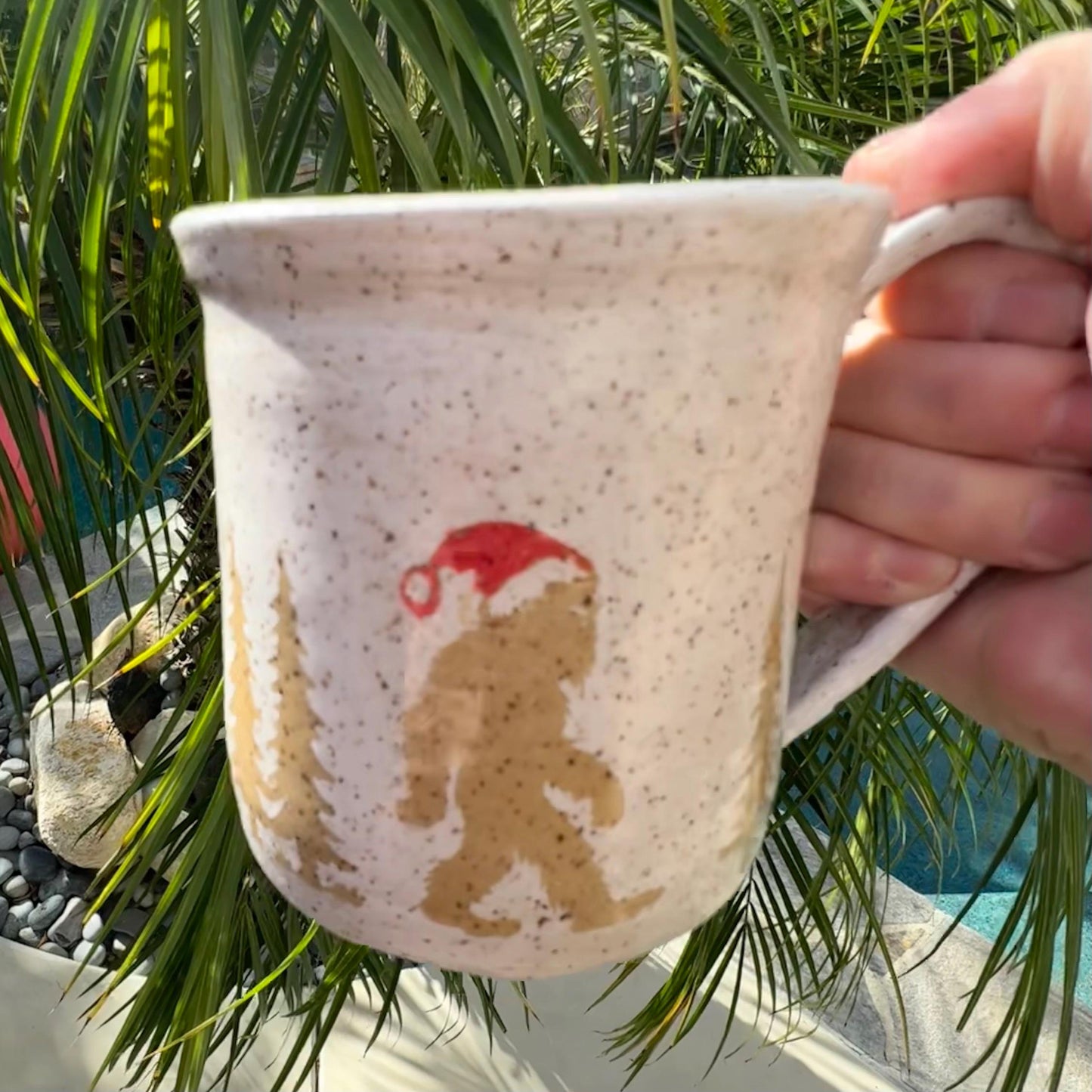 Bigfoot Santa Mug | Speckled Stoneware Holiday Coffee Cup | Handmade Cryptid Pottery