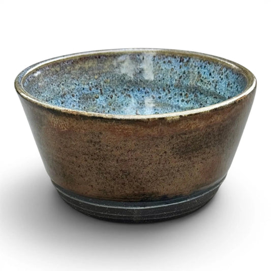 Blue & Copper Bowl | Medium Wheel Thrown Black Clay Stoneware | Handmade Pottery