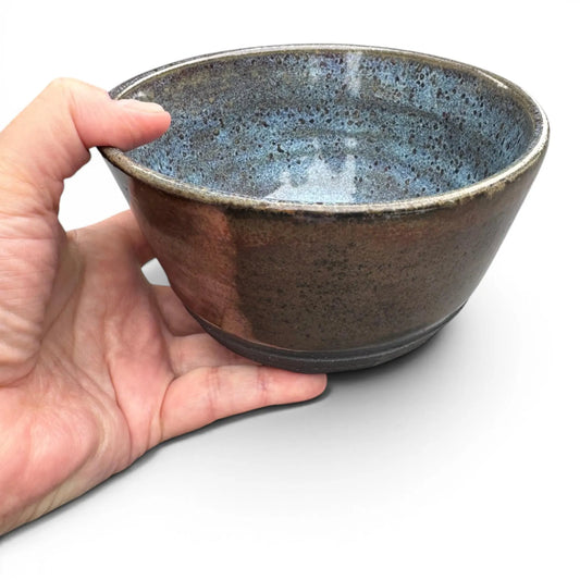 Blue & Copper Bowl | Medium Wheel Thrown Black Clay Stoneware | Handmade Pottery