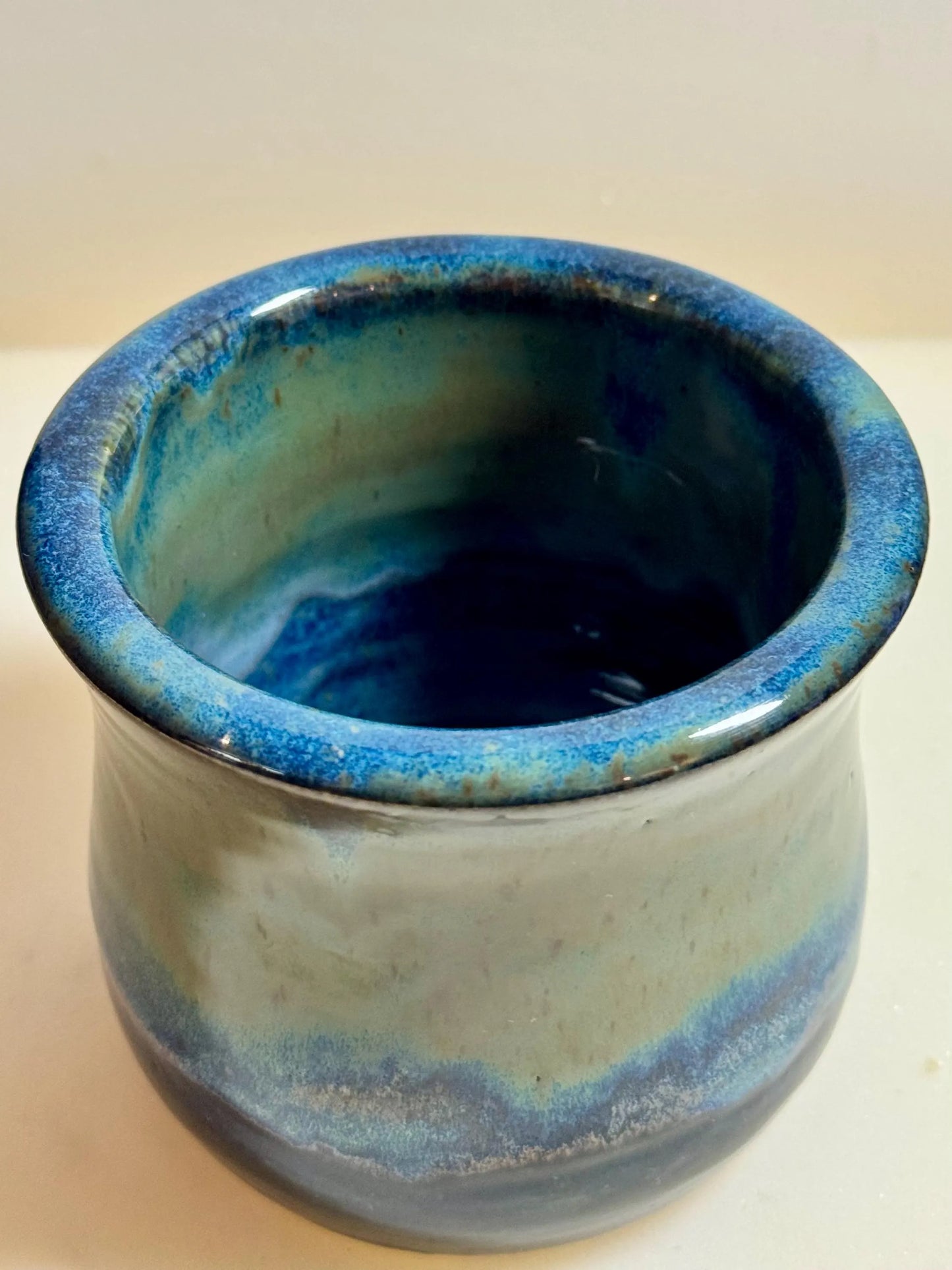 Blue & Green Flowing Glaze Tumbler | 8 oz Speckled Porcelain | Handmade Wheel-Thrown Pottery
