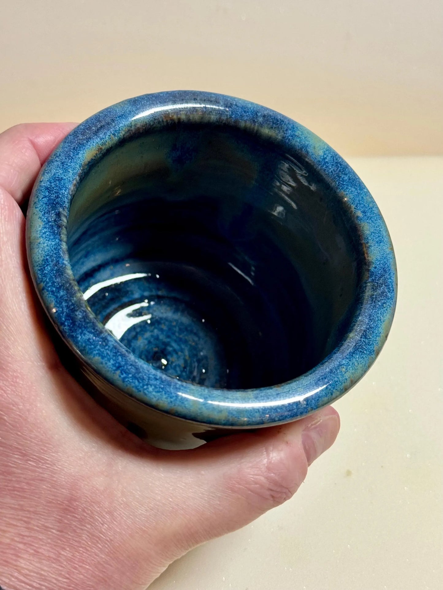Blue & Green Flowing Glaze Tumbler | 8 oz Speckled Porcelain | Handmade Wheel-Thrown Pottery