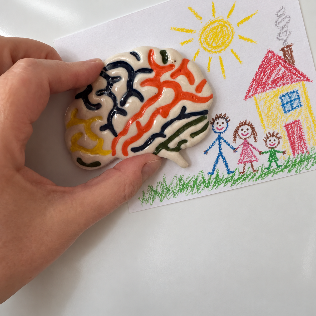 Handmade Ceramic Brain Magnet | Colorful Stoneware Refrigerator Magnet
