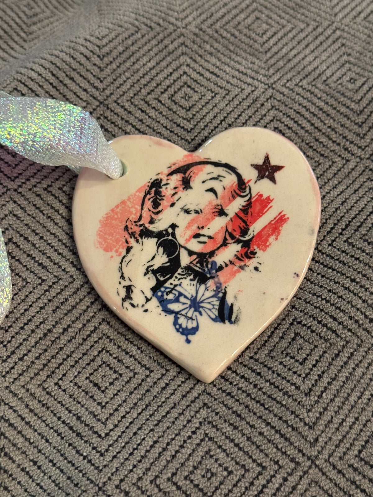 Dolly Parton Pop Art Stoneware Heart Ornament