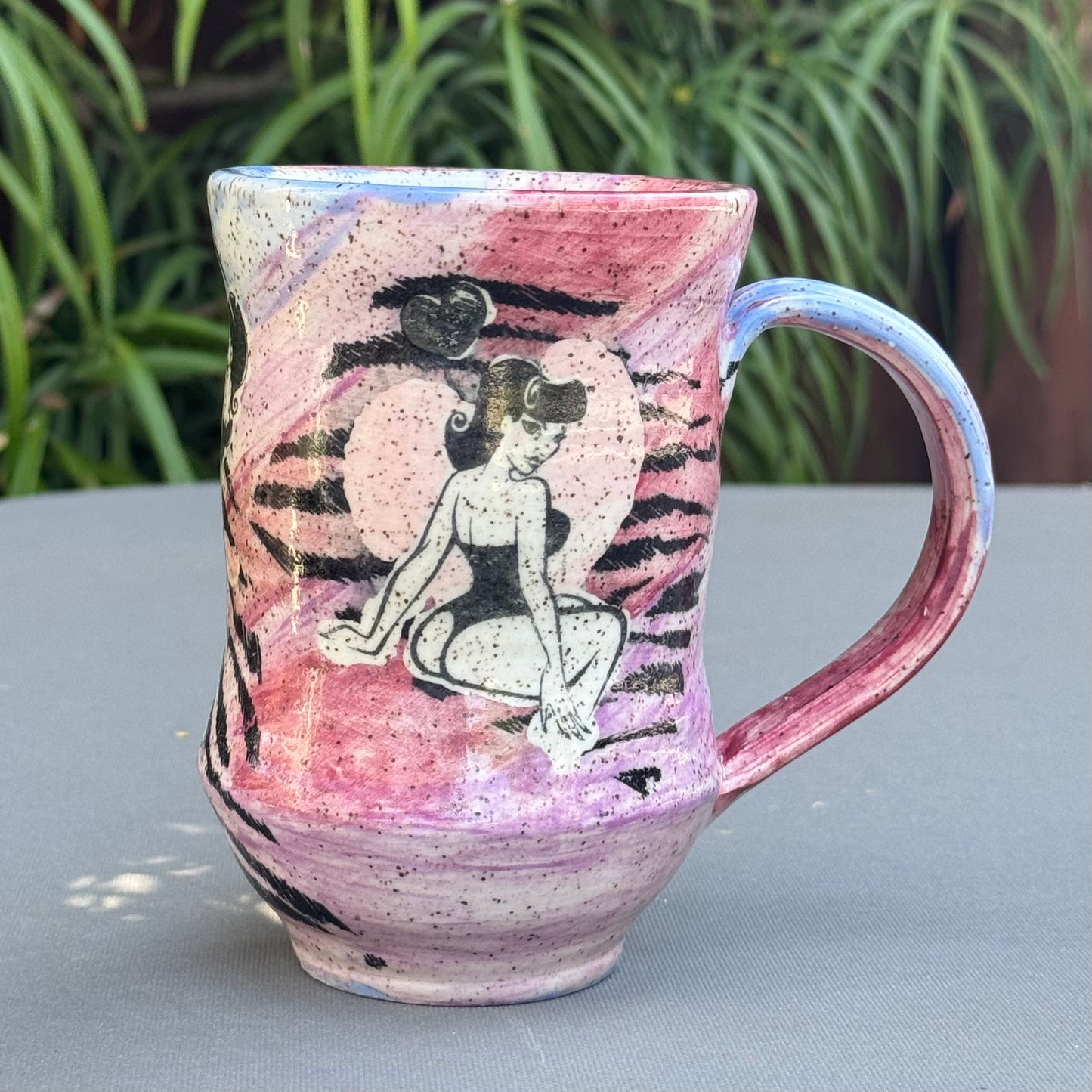 Hand-Thrown Stoneware Mug — Retro Pin-Up Swirl