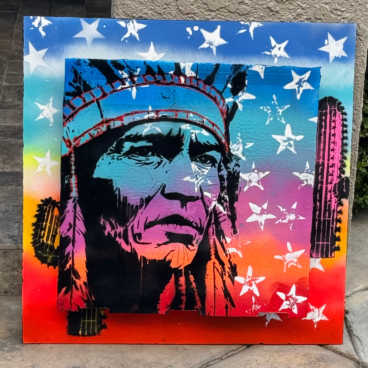 Upcycled 3-D Pizza Box Native American-Inspired Wall Art – 24" x 24"