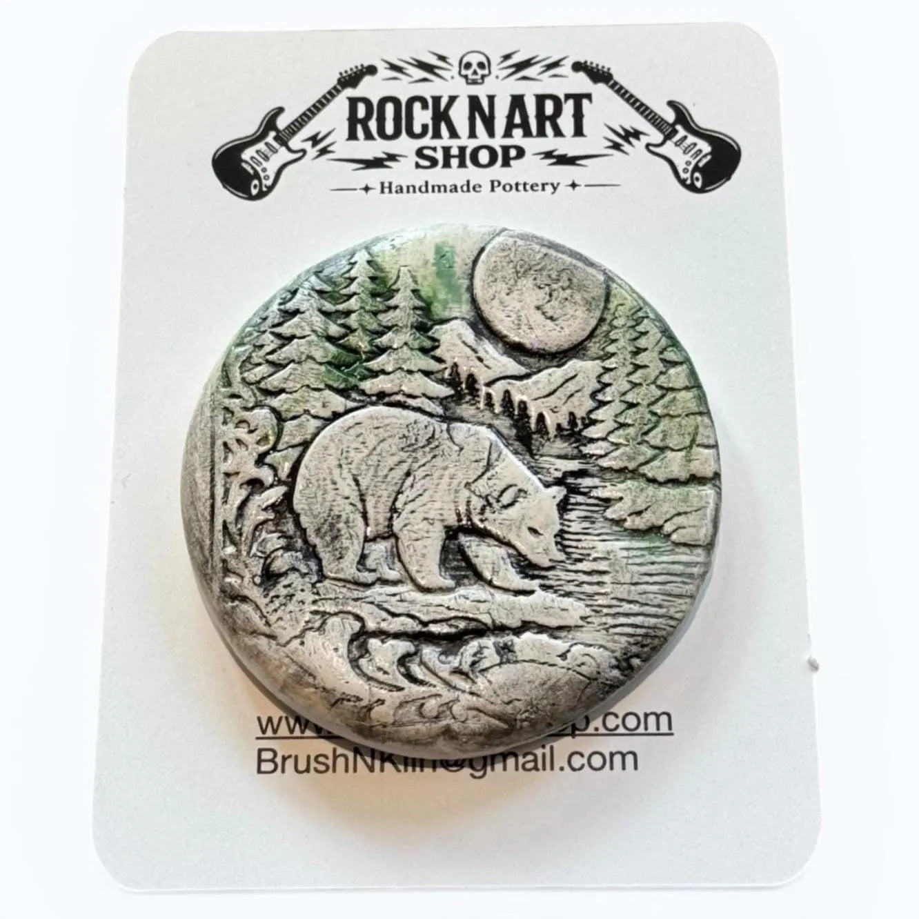 Porcelain Magnet Set | Bear & Mountain Cabin | Handmade Fridge Magnets | Nature Decor