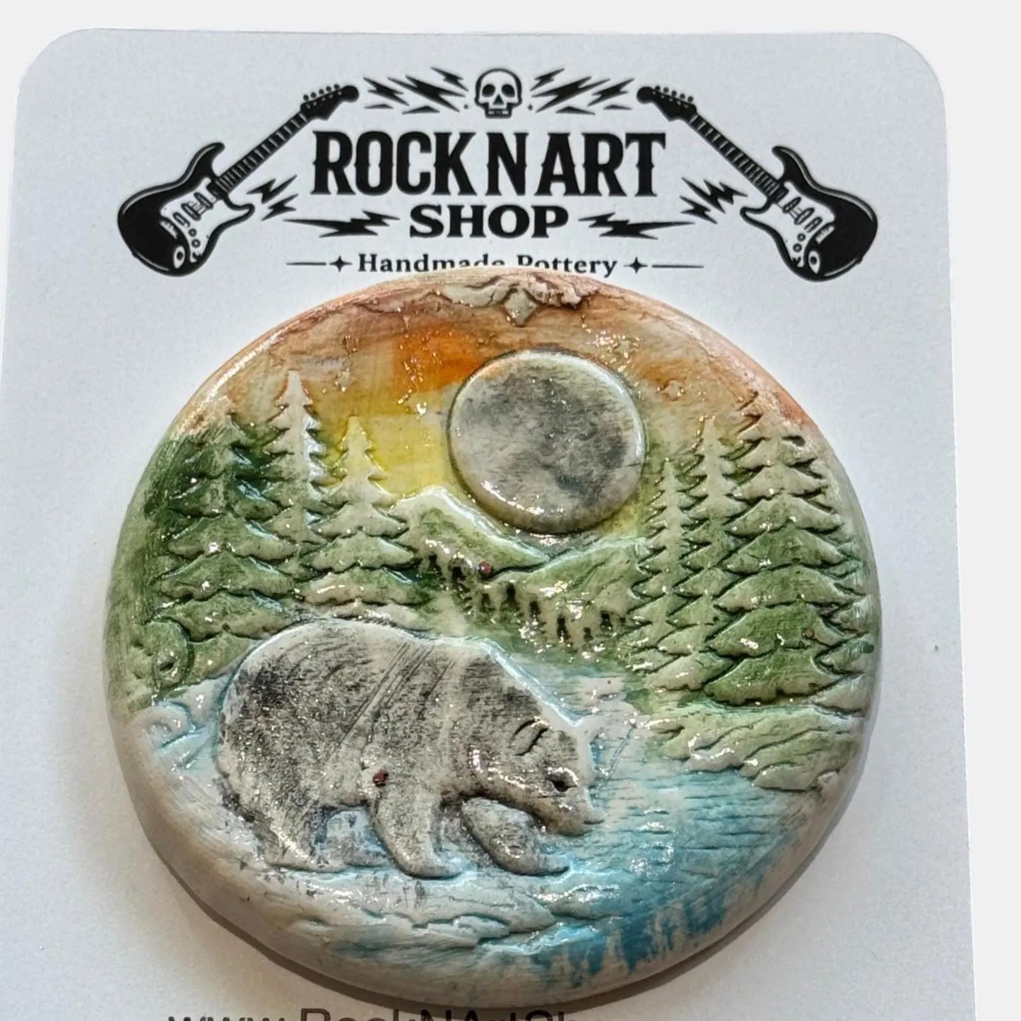 Porcelain Magnet Set | Bear & Mountain Cabin | Handmade Fridge Magnets | Nature Decor